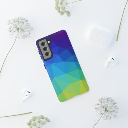 Geometric Gradient Tough Phone Case — Blue Green Polygon Design