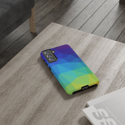 Geometric Gradient Tough Phone Case — Blue Green Polygon Design