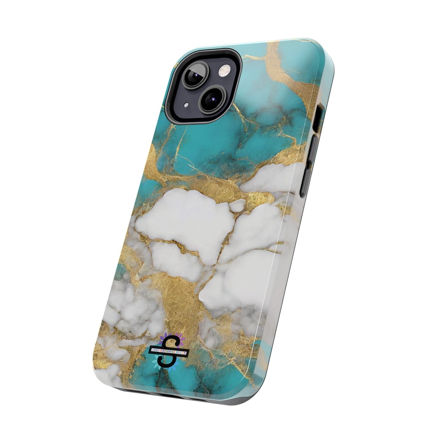 Turqoise Drop Print White Gold Tough Phone Case