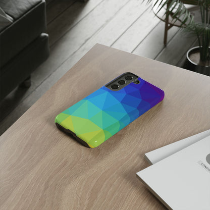 Geometric Gradient Tough Phone Case — Blue Green Polygon Design