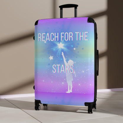 Suitcase with motivational quote "Reach for the stars"