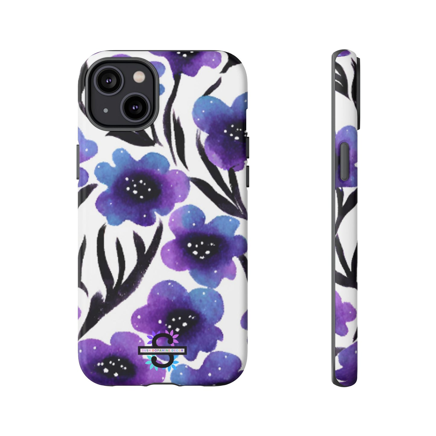 Purple Watercolor Floral Tough Case — Protective Galaxy Flower Phone Cover