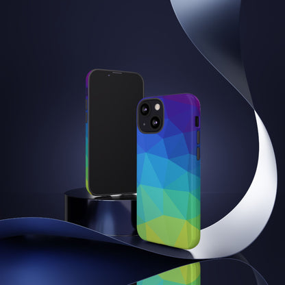 Geometric Gradient Tough Phone Case — Blue Green Polygon Design