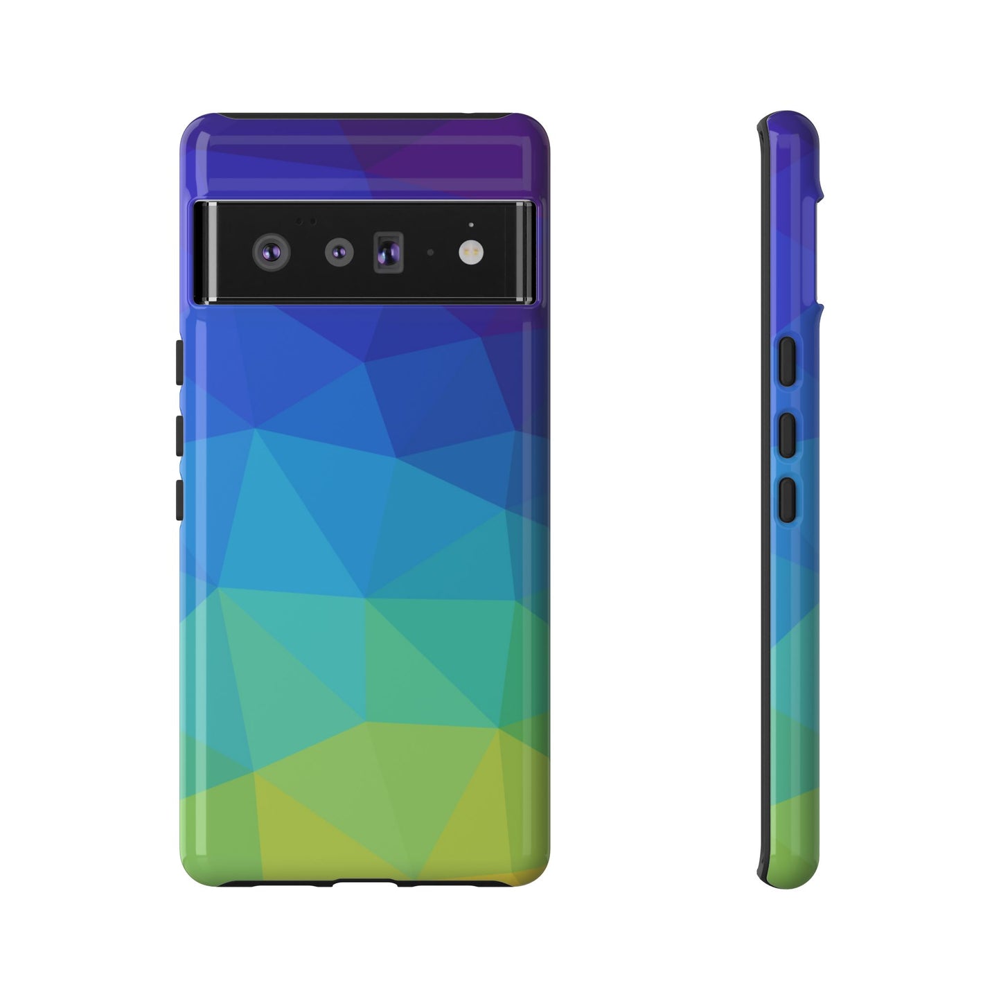 Geometric Gradient Tough Phone Case — Blue Green Polygon Design