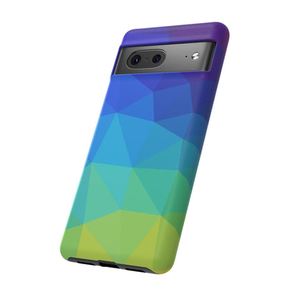 Geometric Gradient Tough Phone Case — Blue Green Polygon Design