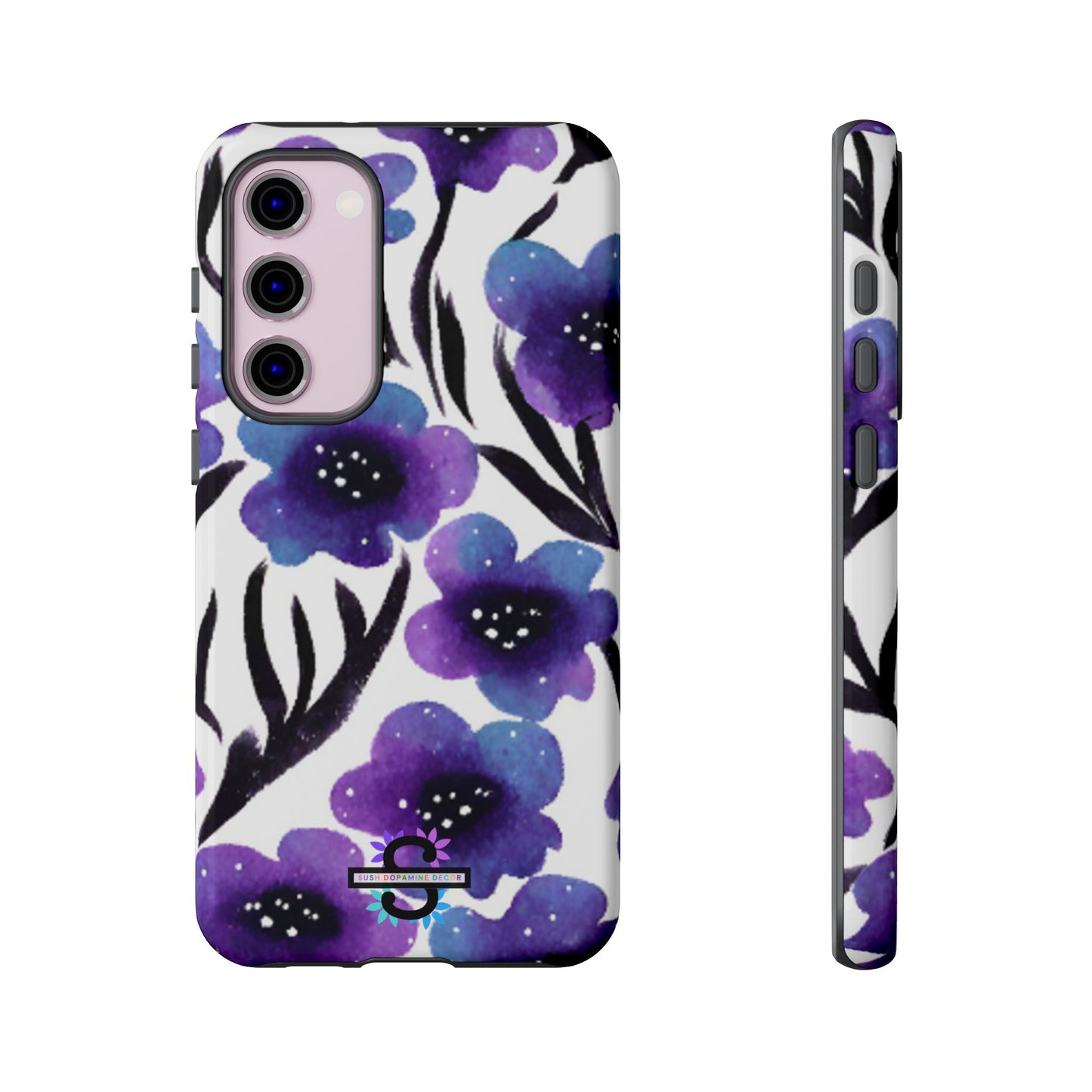 Purple Watercolor Floral Tough Case — Protective Galaxy Flower Phone Cover