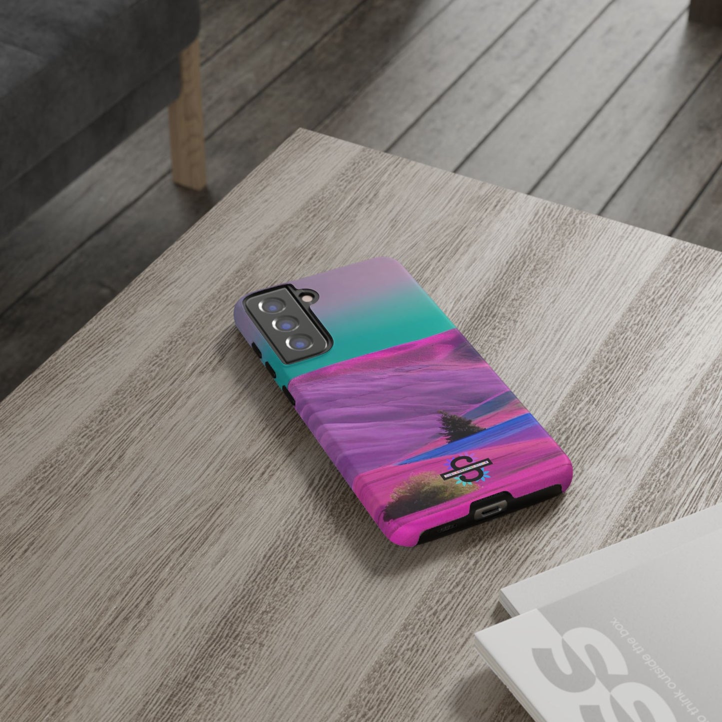 Tough Phone Case - pink purple green blue landscape