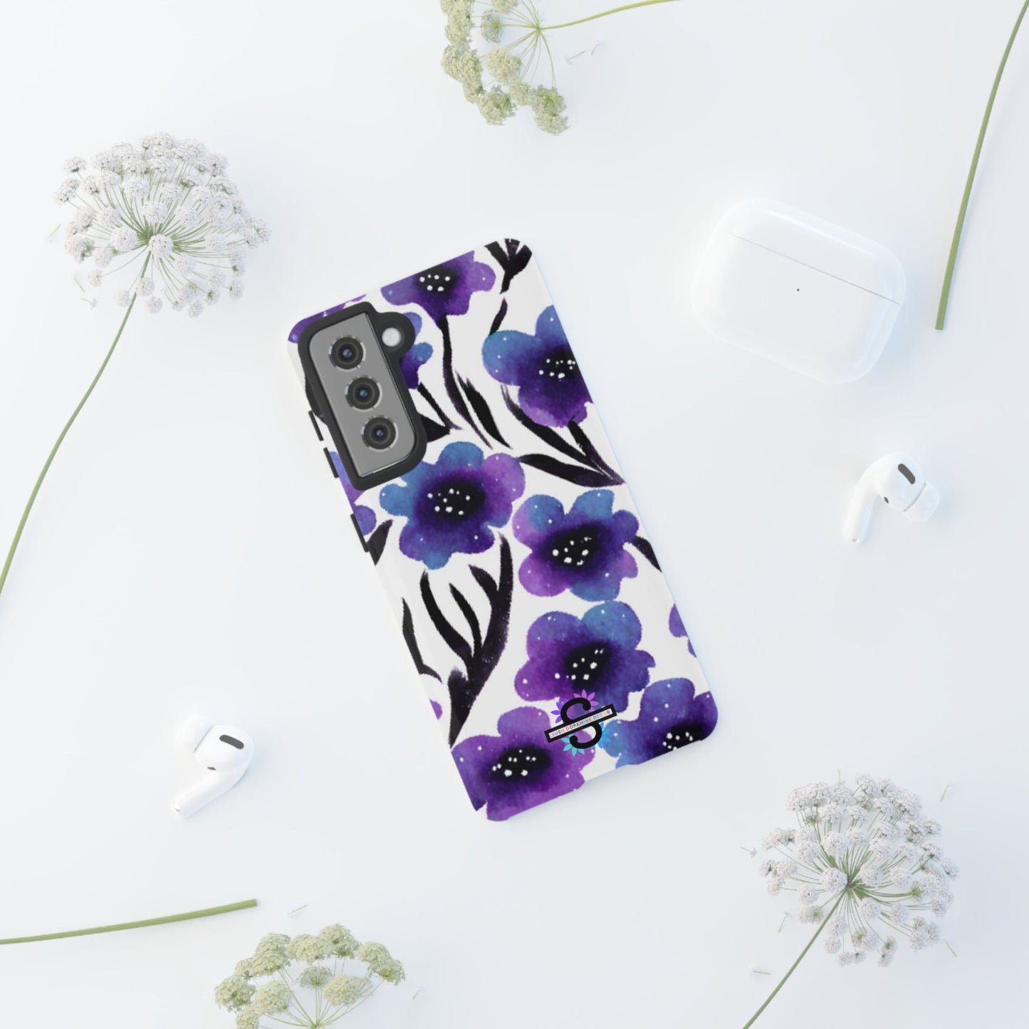 Purple Watercolor Floral Tough Case — Protective Galaxy Flower Phone Cover