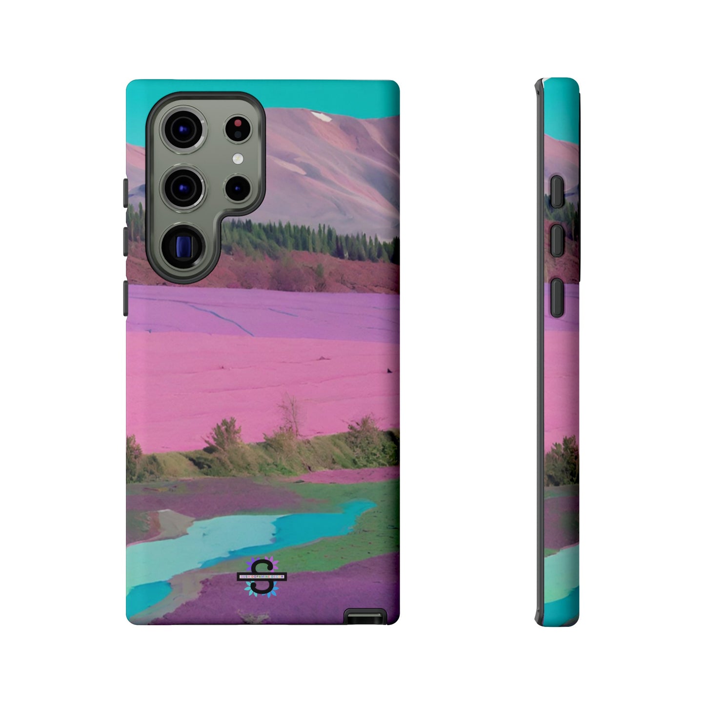 Hard Phone Case, Pink Landscape Design, Dual layer case for Extra Durability and Protection, Glossy or Matte Finish,