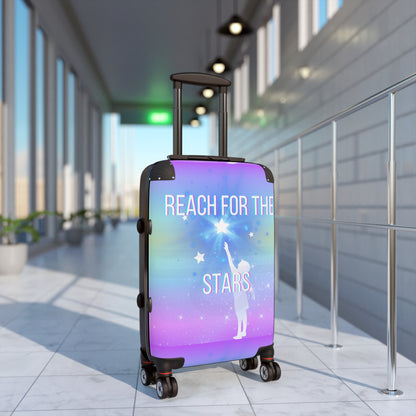 Suitcase with motivational quote "Reach for the stars"