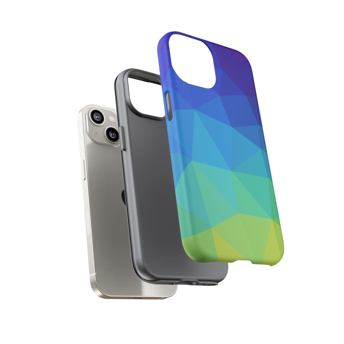 Geometric Gradient Tough Phone Case — Blue Green Polygon Design