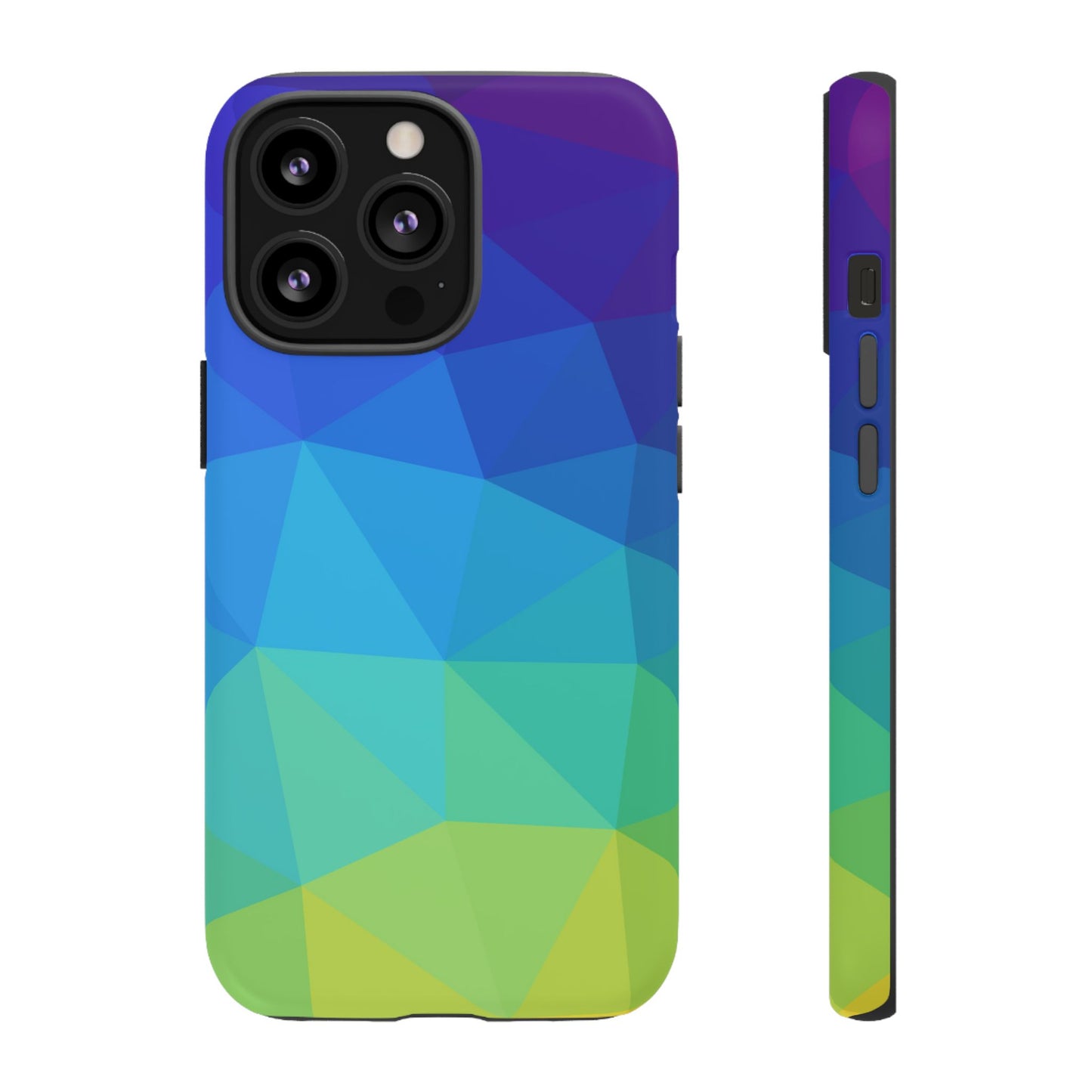 Geometric Gradient Tough Phone Case — Blue Green Polygon Design