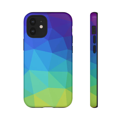 Geometric Gradient Tough Phone Case — Blue Green Polygon Design