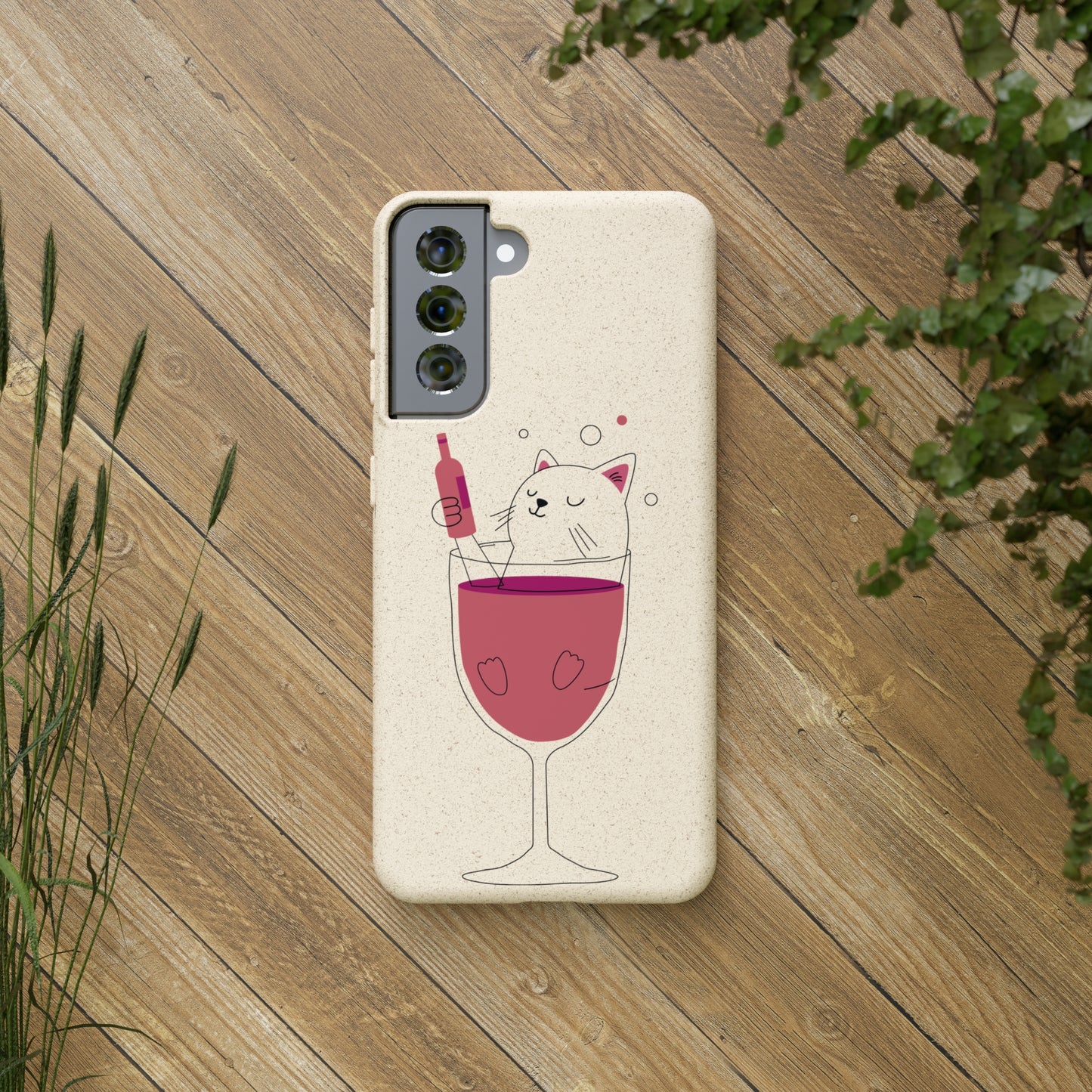 Chat dans un verre à vin - Mobile biodégradable écologique | Étui pour téléphone