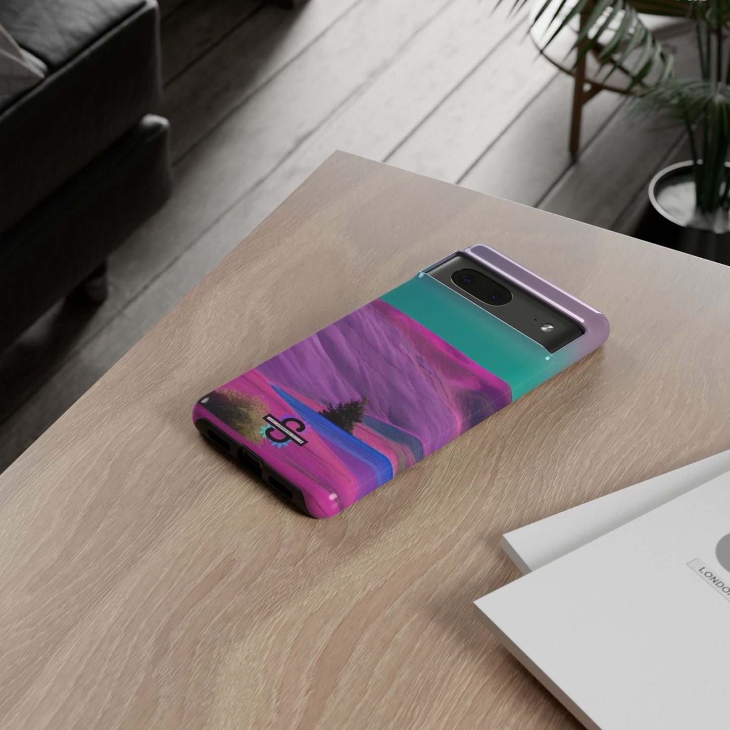 Tough Phone Case - pink purple green blue landscape