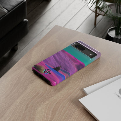 Tough Phone Case - pink purple green blue landscape