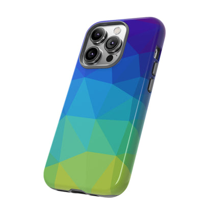 Geometric Gradient Tough Phone Case — Blue Green Polygon Design