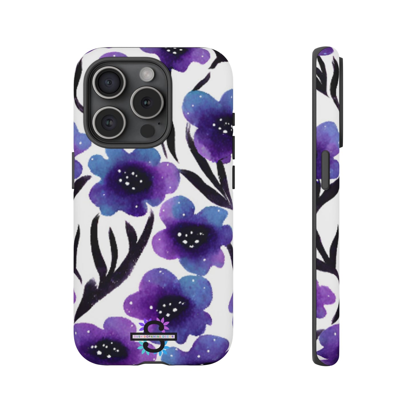 Purple Watercolor Floral Tough Case — Protective Galaxy Flower Phone Cover
