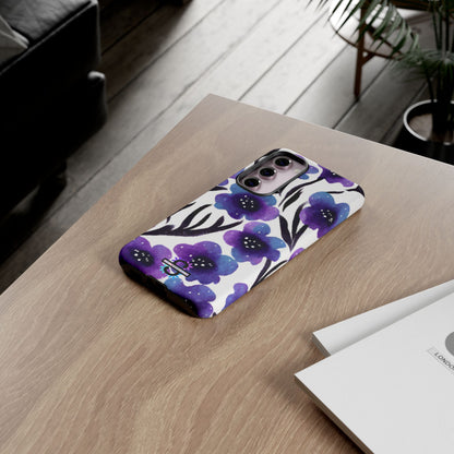 Purple Watercolor Floral Tough Case — Protective Galaxy Flower Phone Cover