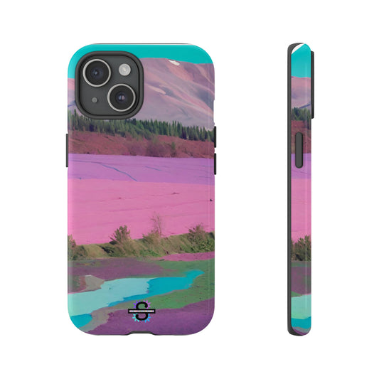 Hard Phone Case, Pink Landscape Design, Dual layer case for Extra Durability and Protection, Glossy or Matte Finish,