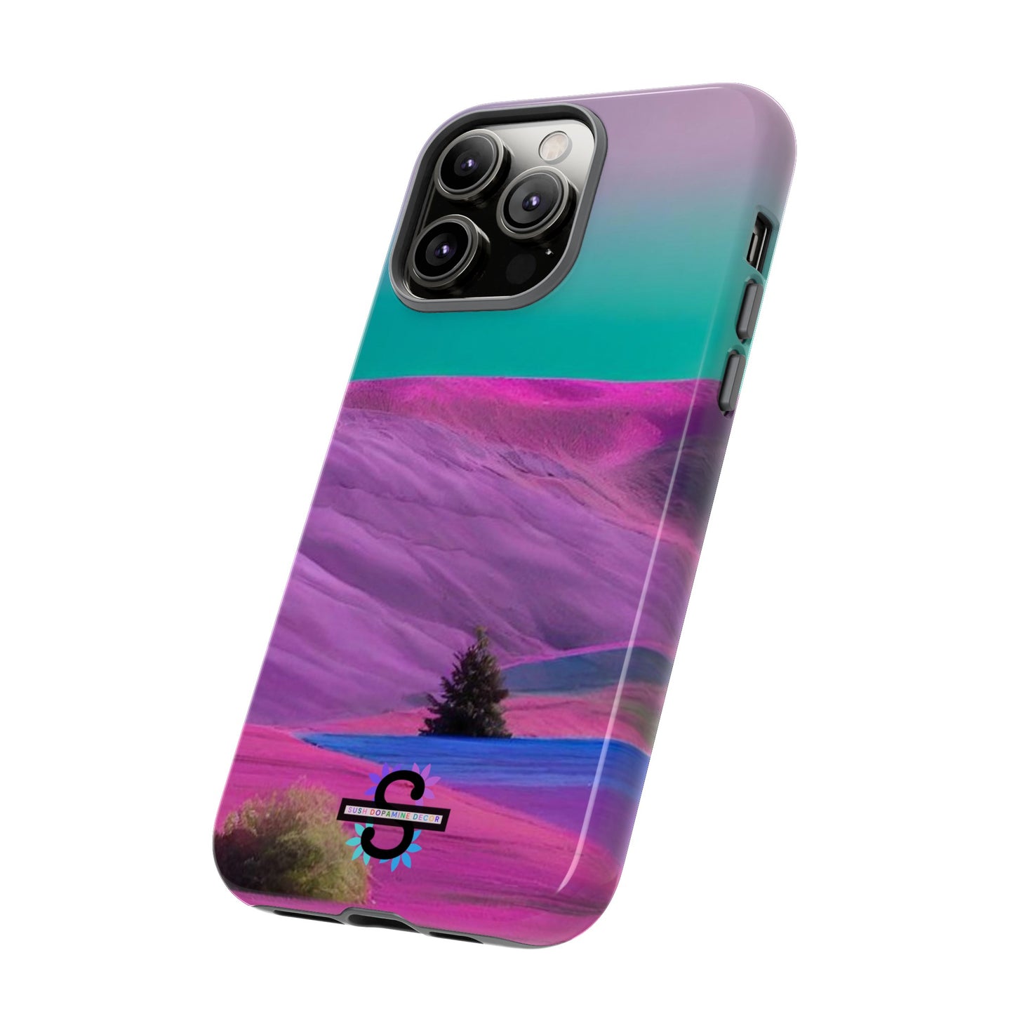 Tough Phone Case - pink purple green blue landscape