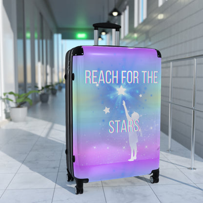 Suitcase with motivational quote "Reach for the stars"