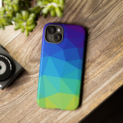Geometric Gradient Tough Phone Case — Blue Green Polygon Design