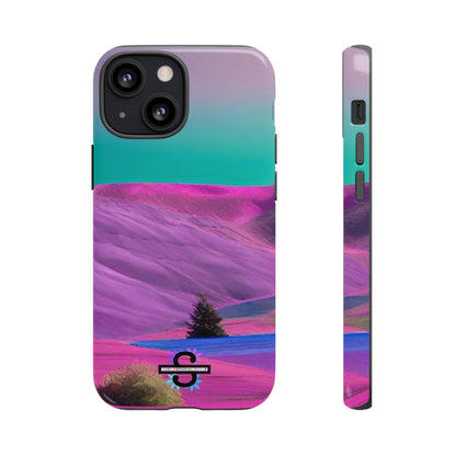 Tough Phone Case - pink purple green blue landscape