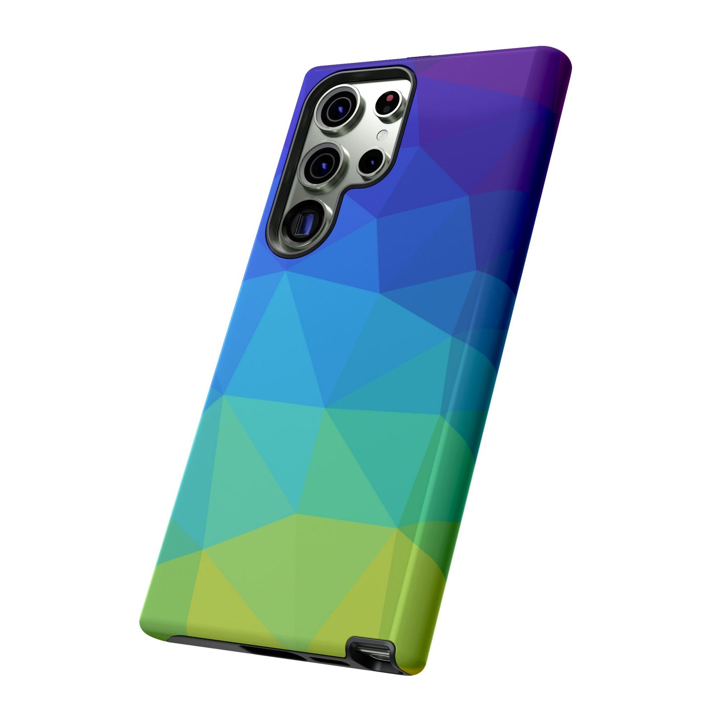 Geometric Gradient Tough Phone Case — Blue Green Polygon Design