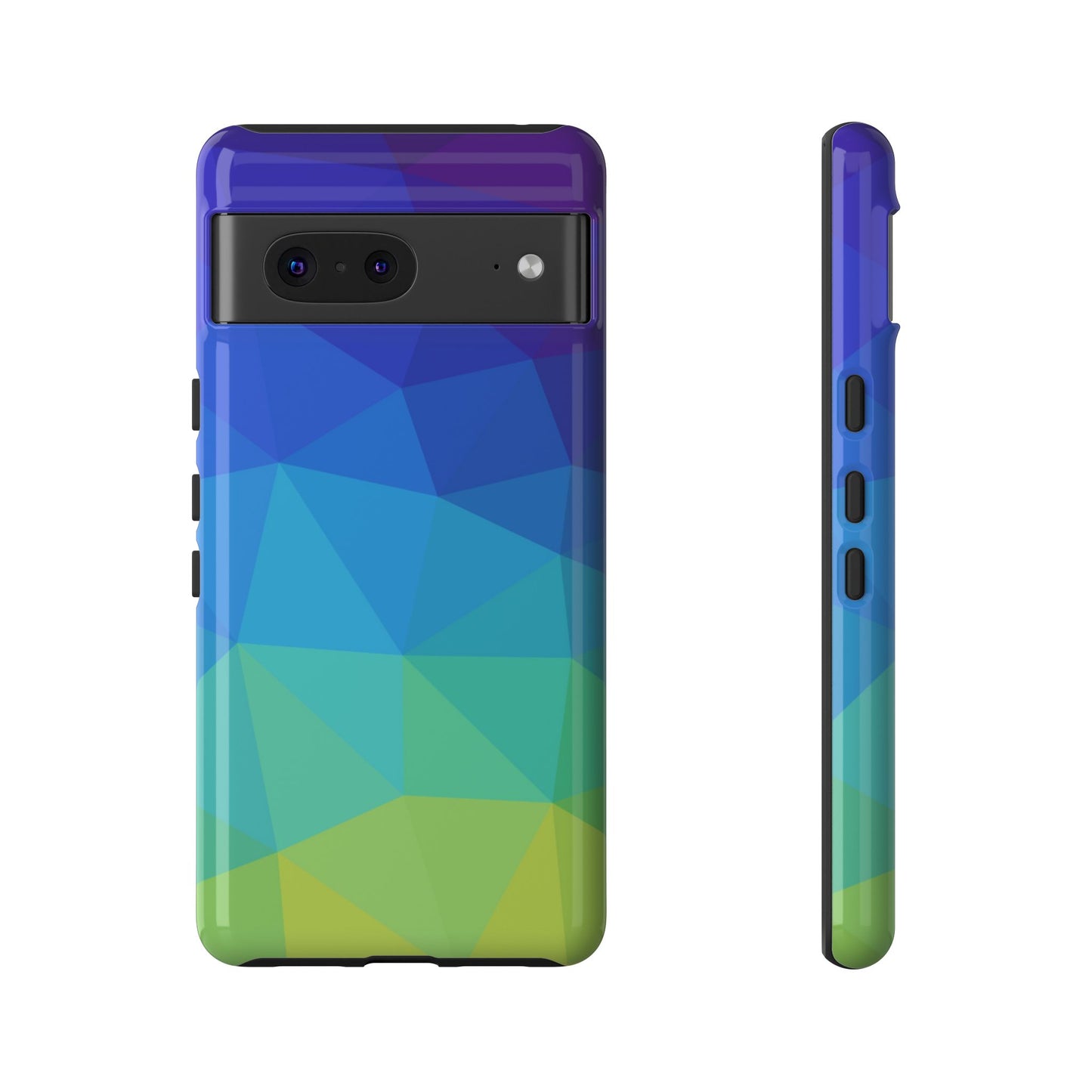 Geometric Gradient Tough Phone Case — Blue Green Polygon Design