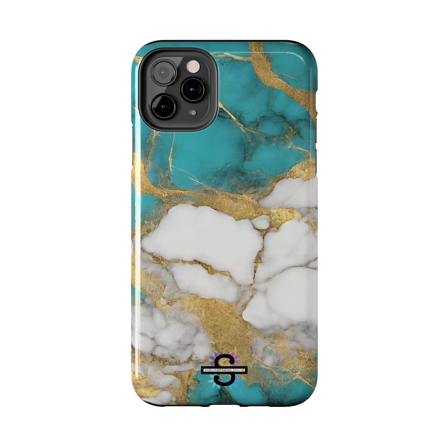 Turqoise Drop Print White Gold Tough Phone Case
