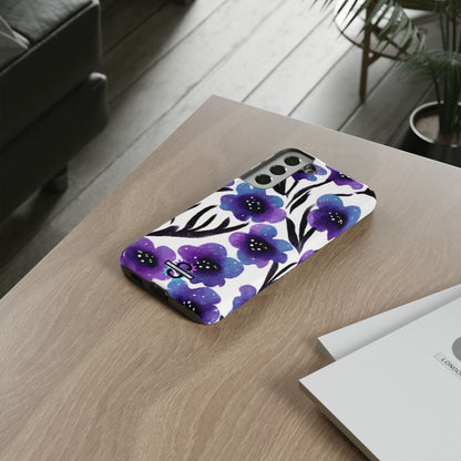 Purple Watercolor Floral Tough Case — Protective Galaxy Flower Phone Cover