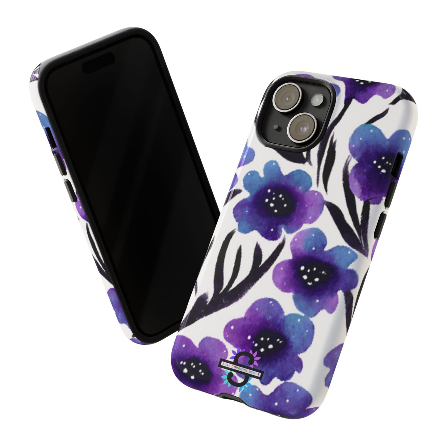 Purple Watercolor Floral Tough Case — Protective Galaxy Flower Phone Cover