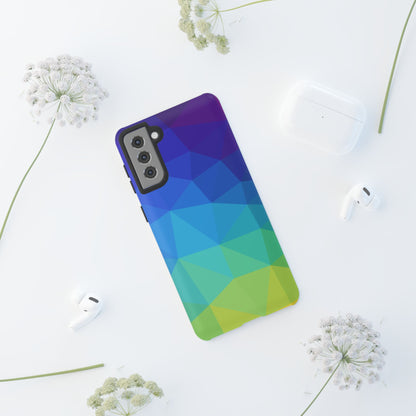 Geometric Gradient Tough Phone Case — Blue Green Polygon Design