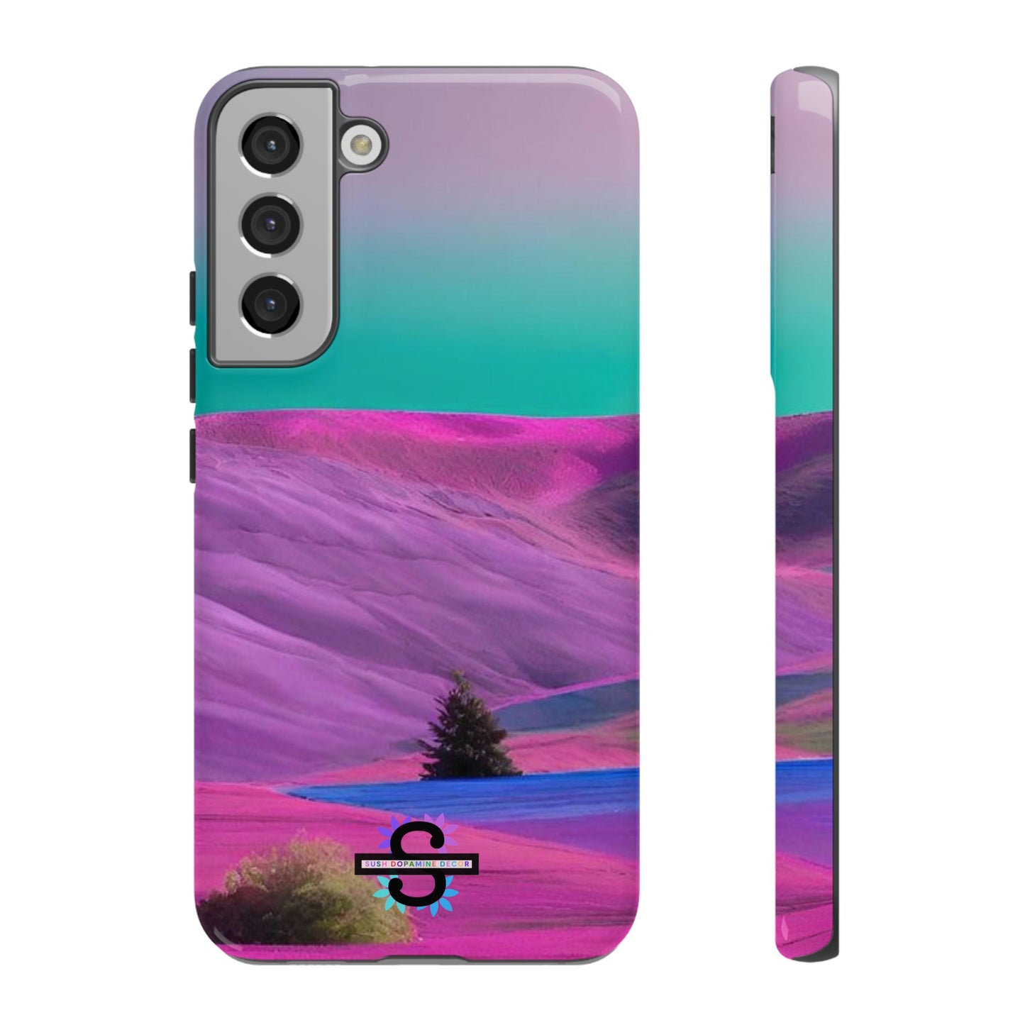 Tough Phone Case - pink purple green blue landscape