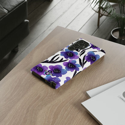 Purple Watercolor Floral Tough Case — Protective Galaxy Flower Phone Cover