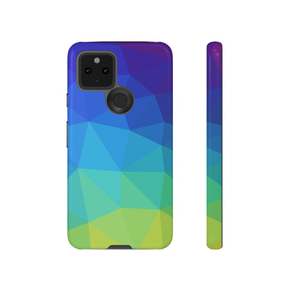 Geometric Gradient Tough Phone Case — Blue Green Polygon Design