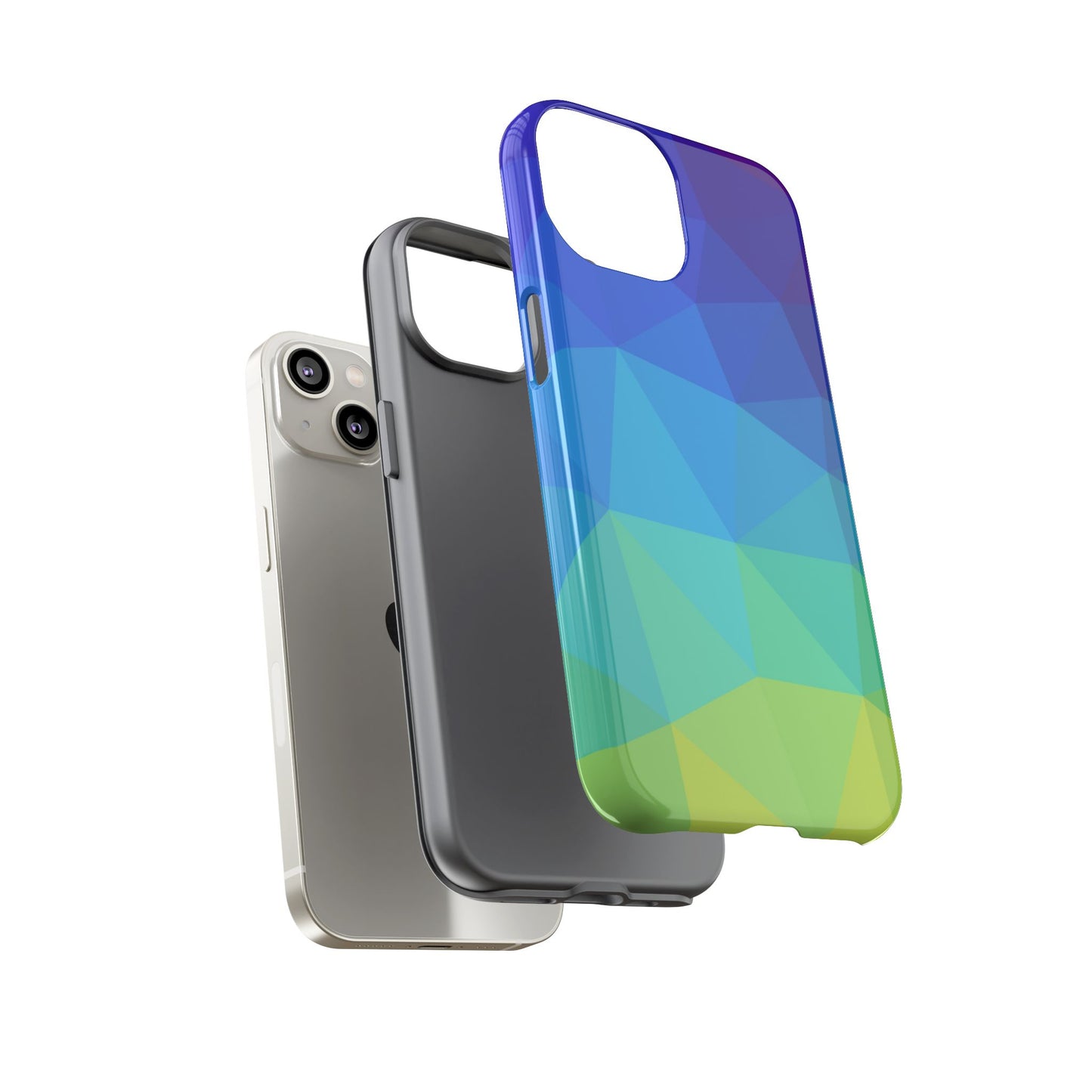 Geometric Gradient Tough Phone Case — Blue Green Polygon Design