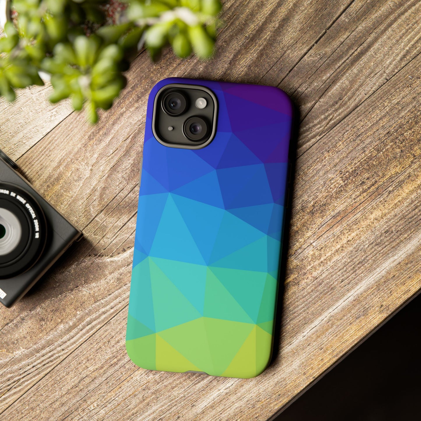 Geometric Gradient Tough Phone Case — Blue Green Polygon Design