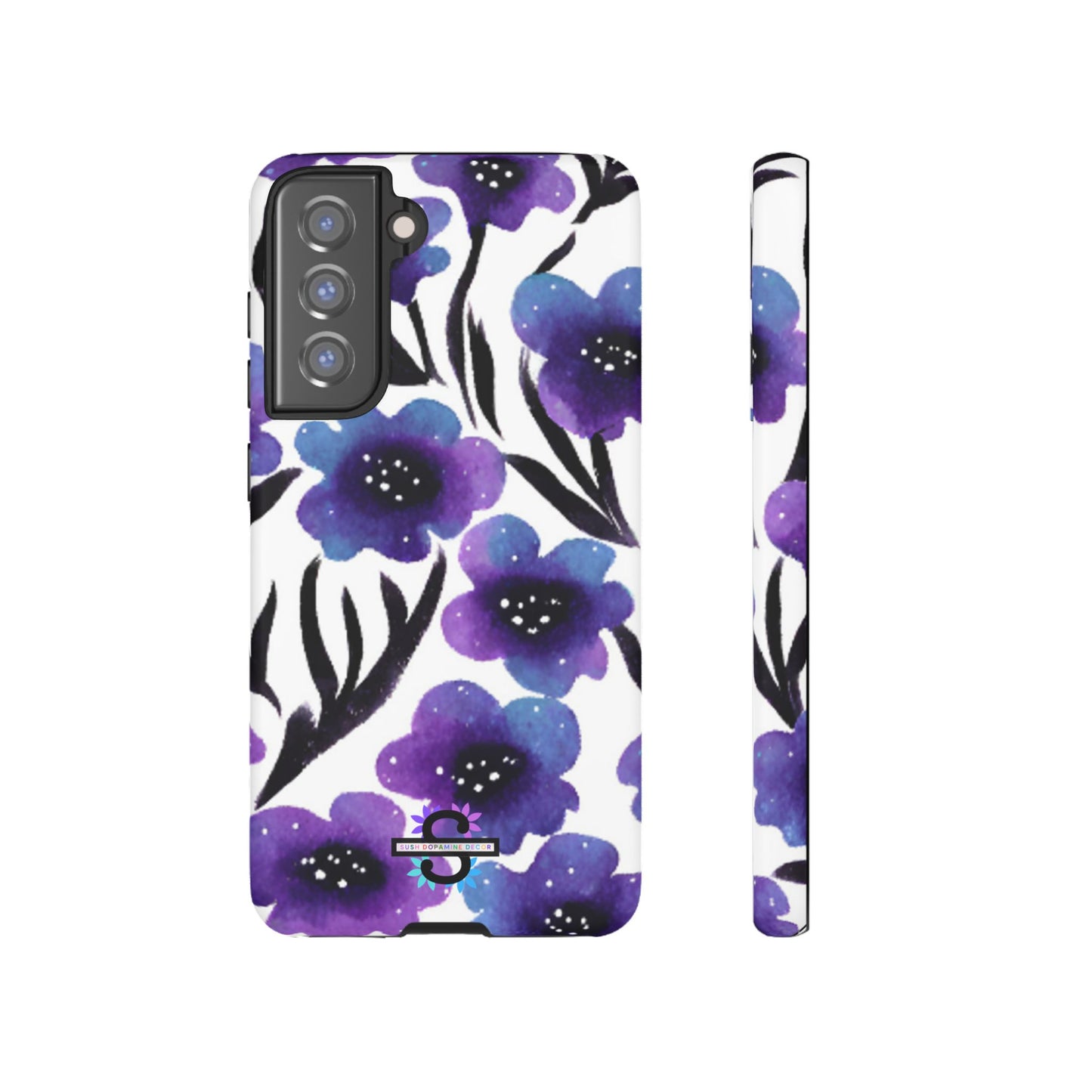Purple Watercolor Floral Tough Case — Protective Galaxy Flower Phone Cover
