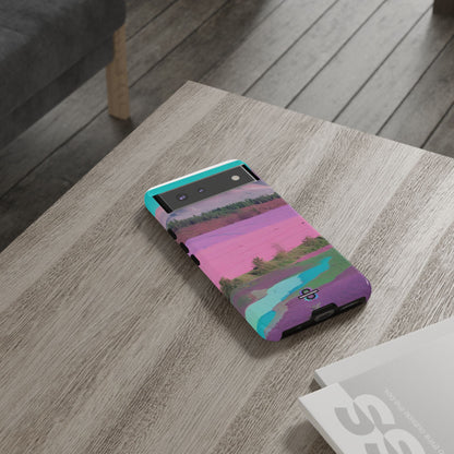 Hard Phone Case, Pink Landscape Design, Dual layer case for Extra Durability and Protection, Glossy or Matte Finish,