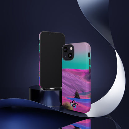 Tough Phone Case - pink purple green blue landscape