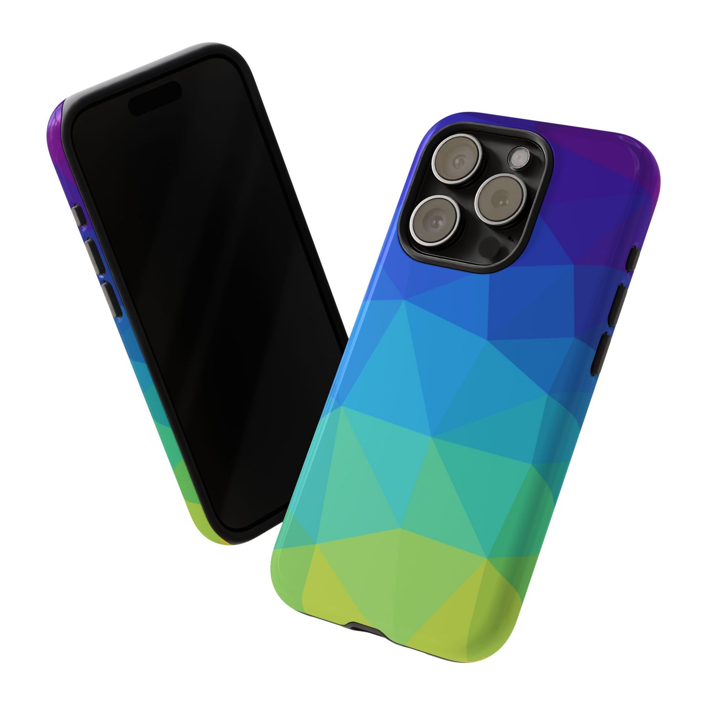 Geometric Gradient Tough Phone Case — Blue Green Polygon Design