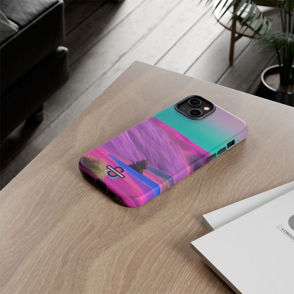 Tough Phone Case - pink purple green blue landscape