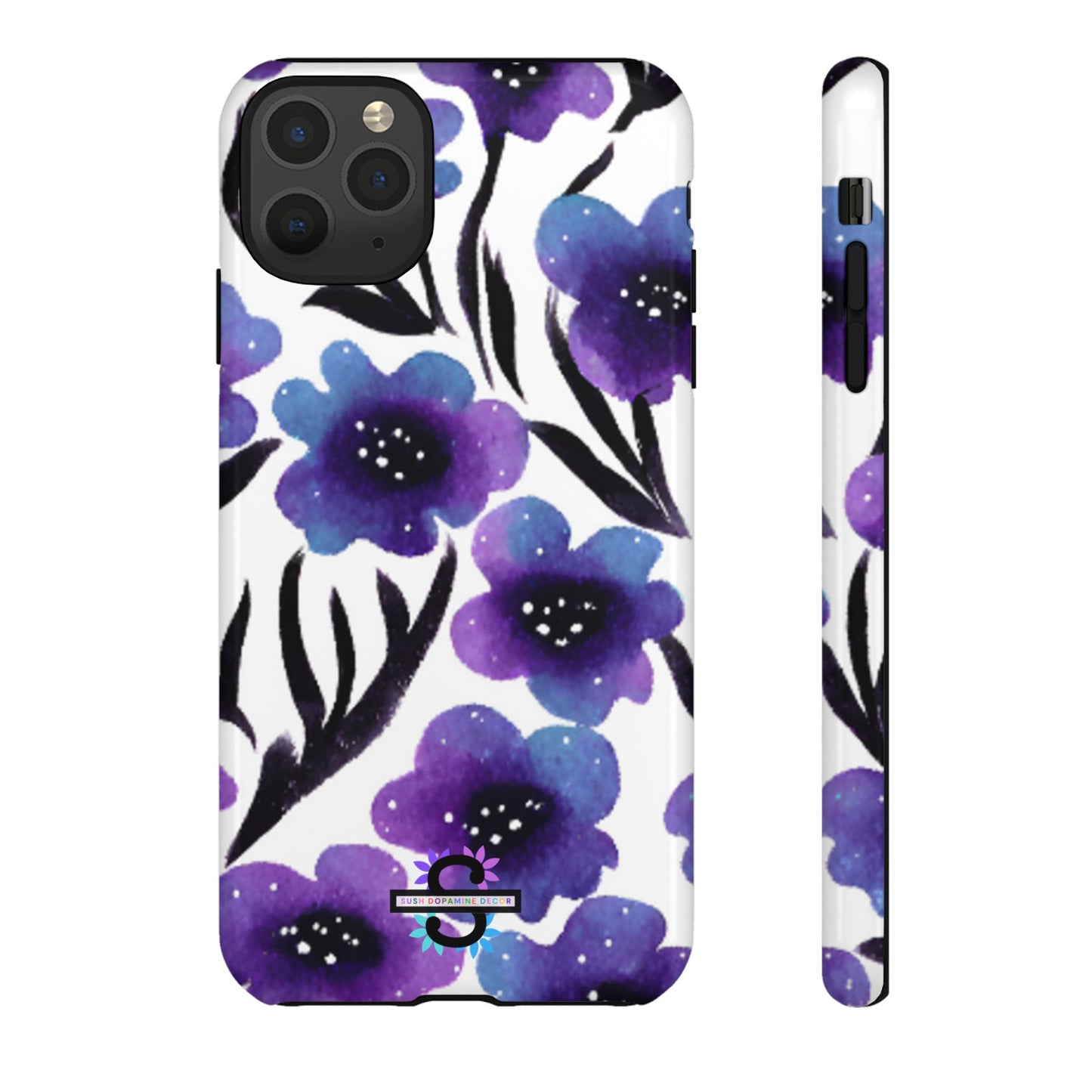 Purple Watercolor Floral Tough Case — Protective Galaxy Flower Phone Cover