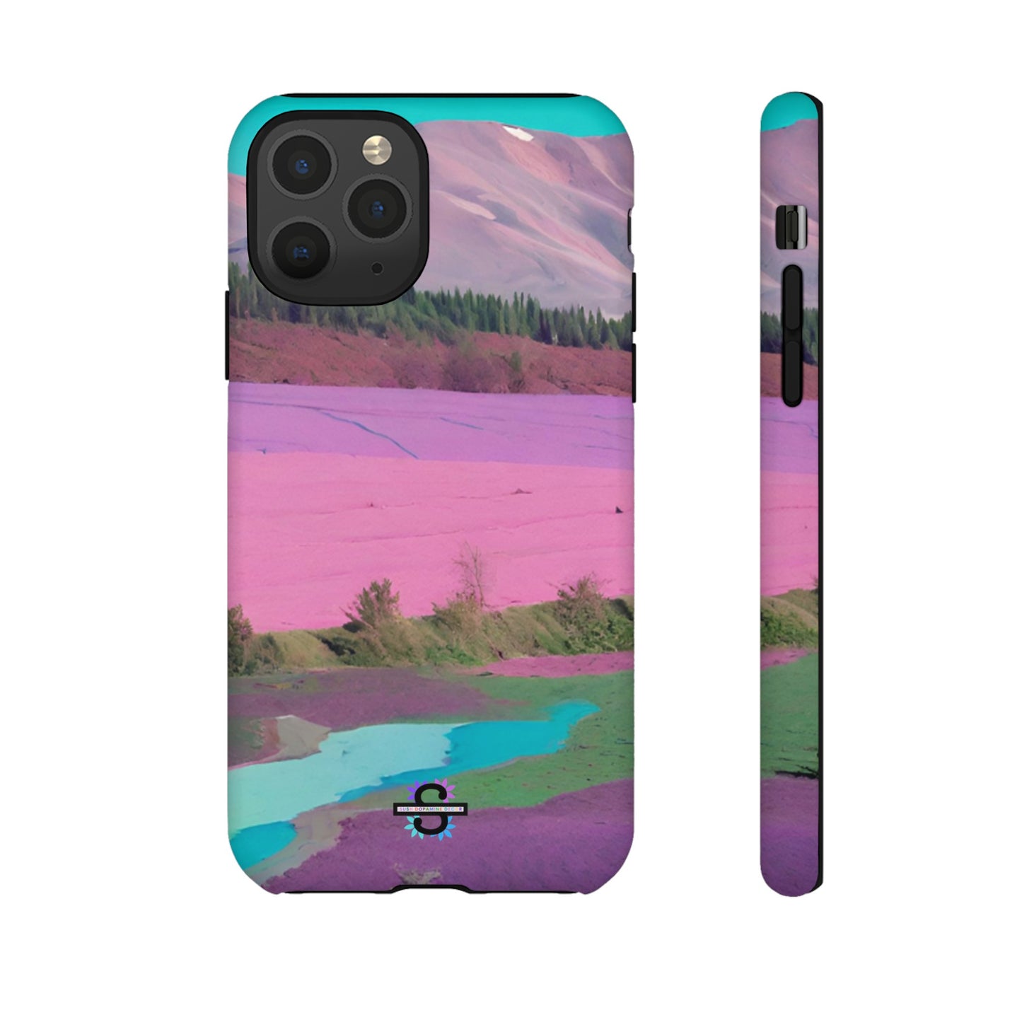 Hard Phone Case, Pink Landscape Design, Dual layer case for Extra Durability and Protection, Glossy or Matte Finish,