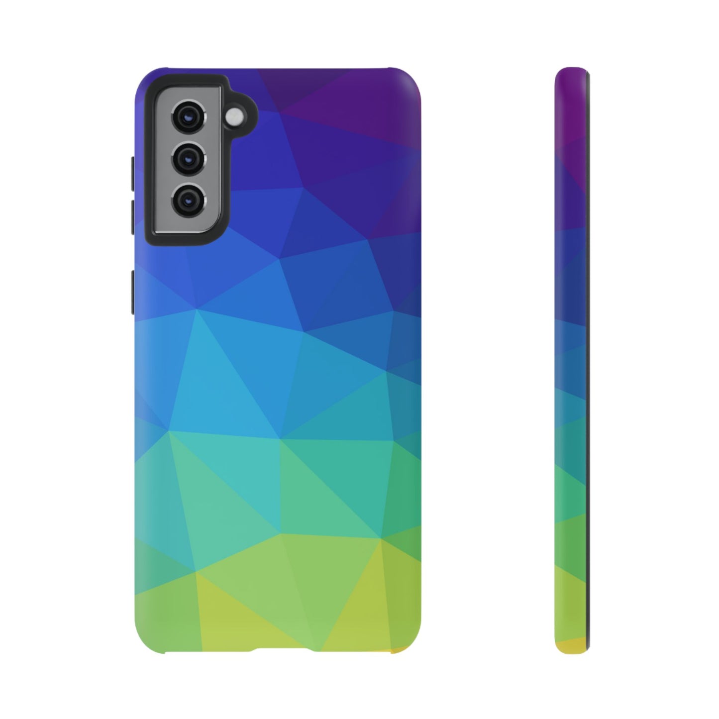 Geometric Gradient Tough Phone Case — Blue Green Polygon Design