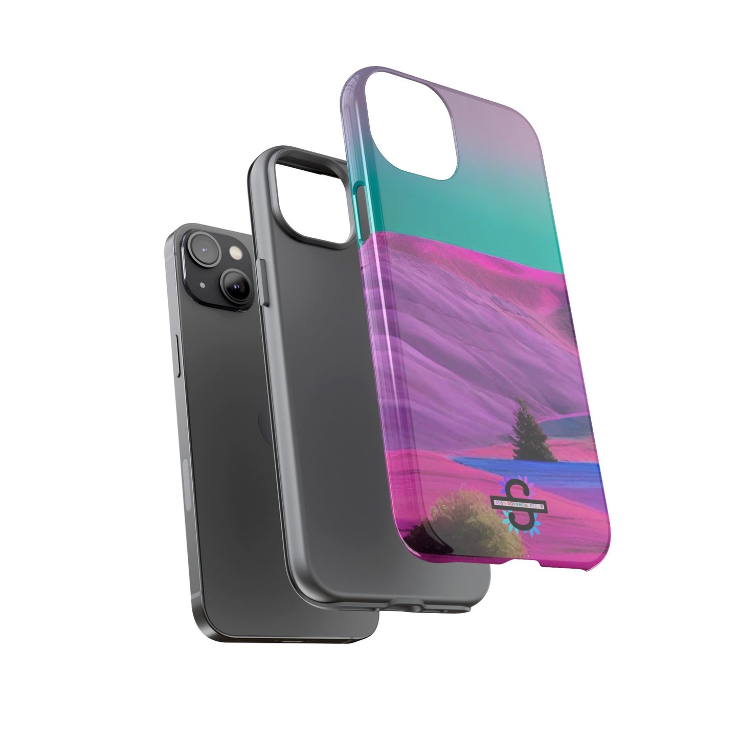 Tough Phone Case - pink purple green blue landscape