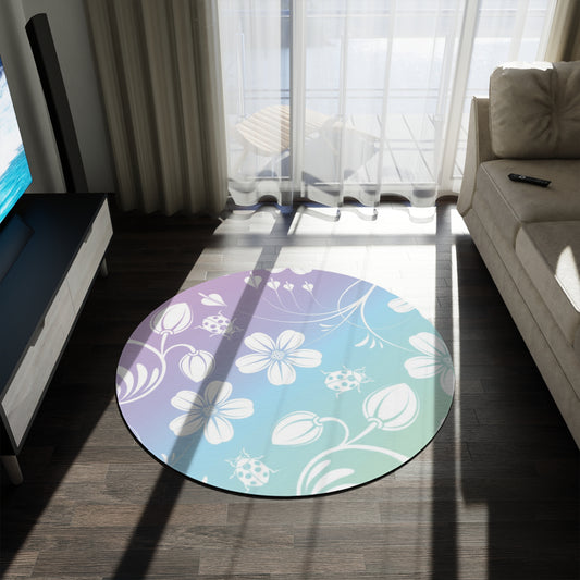 Floral Design Round Rug, Gradient Blue Purple Durable Carpet, Colorful Rug for Dorm, Home Decor