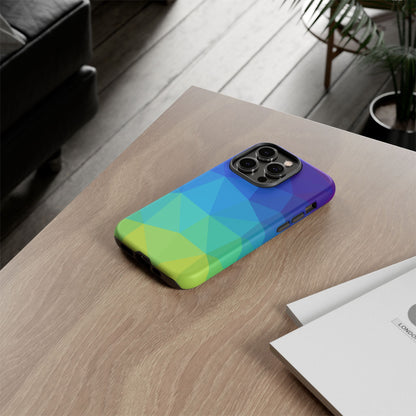 Geometric Gradient Tough Phone Case — Blue Green Polygon Design